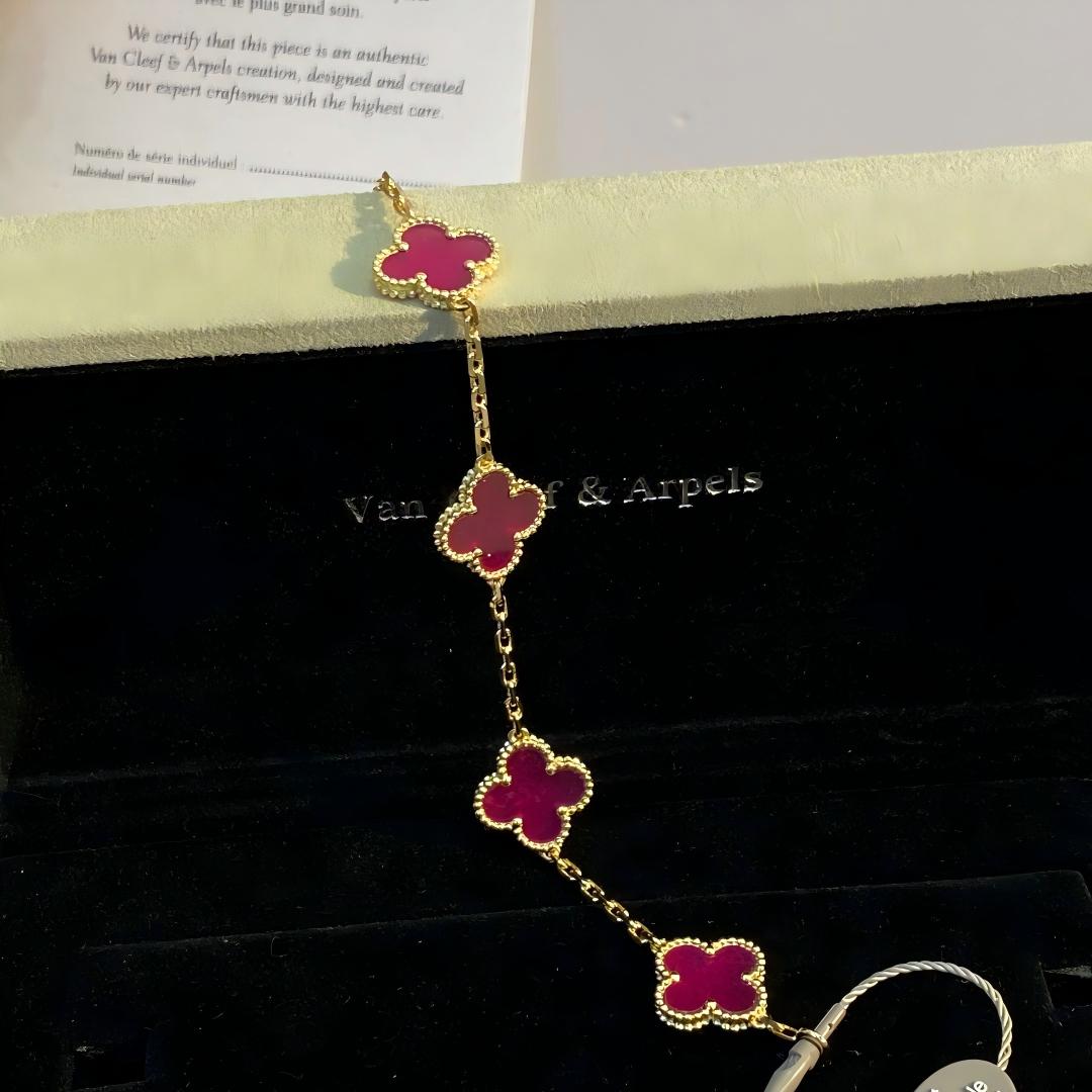 [Lumi Jewelry]CLOVER 5 MOTIFS PINK ENAMEL BRACELET