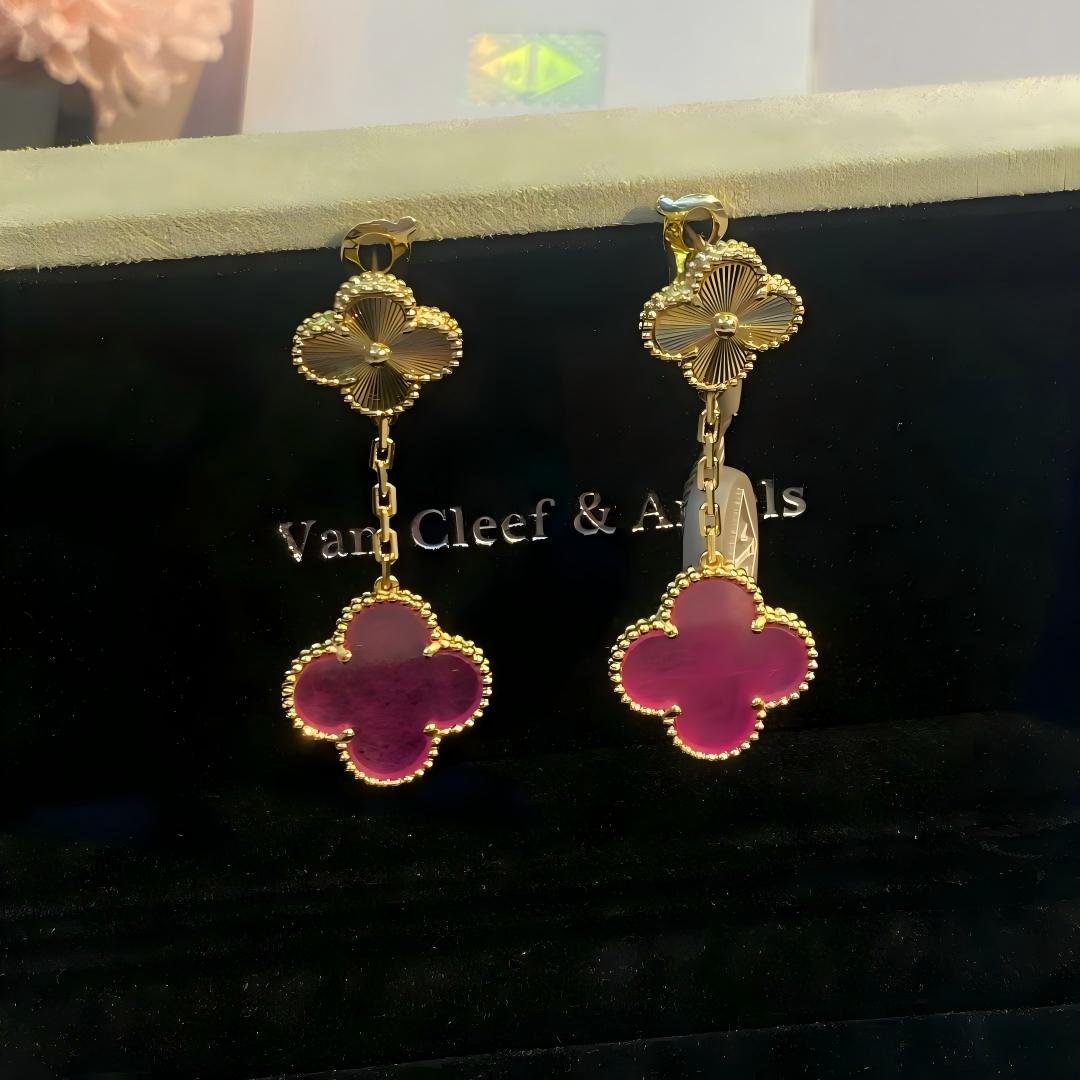 [Lumi Jewelry]NEW CLOVER 2 MOTIF PINK ENAMEL EARRINGS