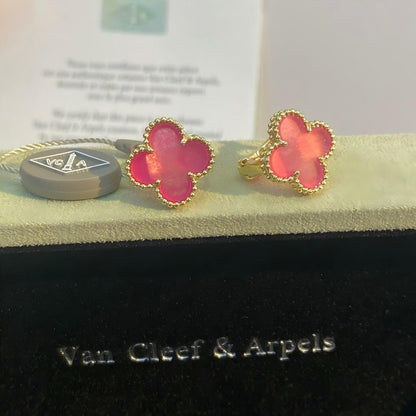 [Lumi Jewelry]NEW CLOVER 1 MOTIF PINK ENAMEL STUD EARRINGS