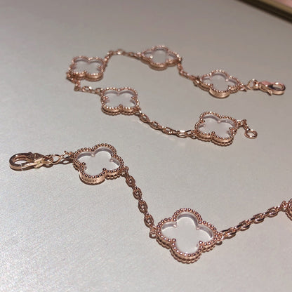 [Lumi Jewels]CLOVER 5 MOTIF ROCK CRYSTAL PINK GOLD BRACELET