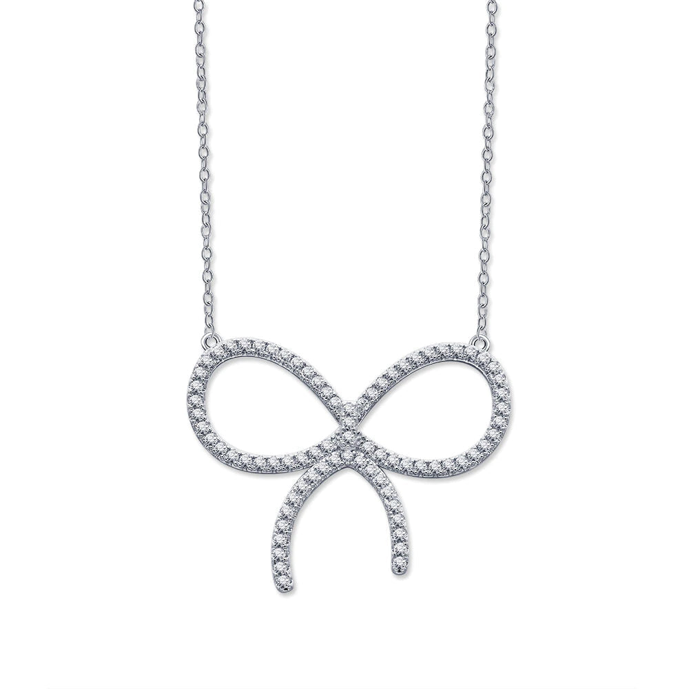 [Lumi Jewelry]CLAW SET RHODIUM PLATED BOW NECKLACE