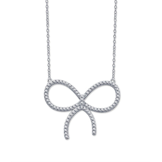 [Lumi Jewelry]CLAW SET RHODIUM PLATED BOW NECKLACE
