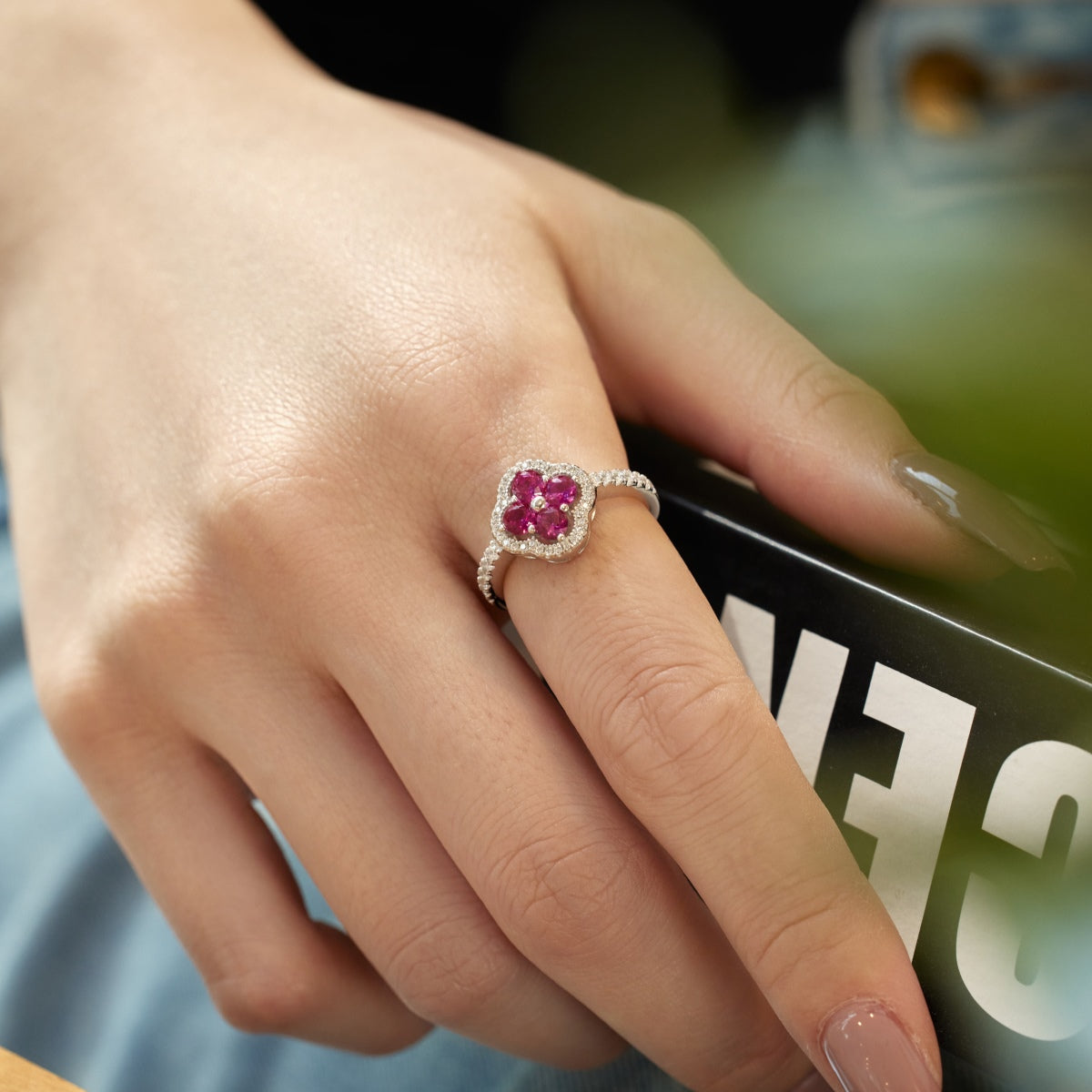 [Lumi Jewels]Four Leaf Clover Flower Design Ring