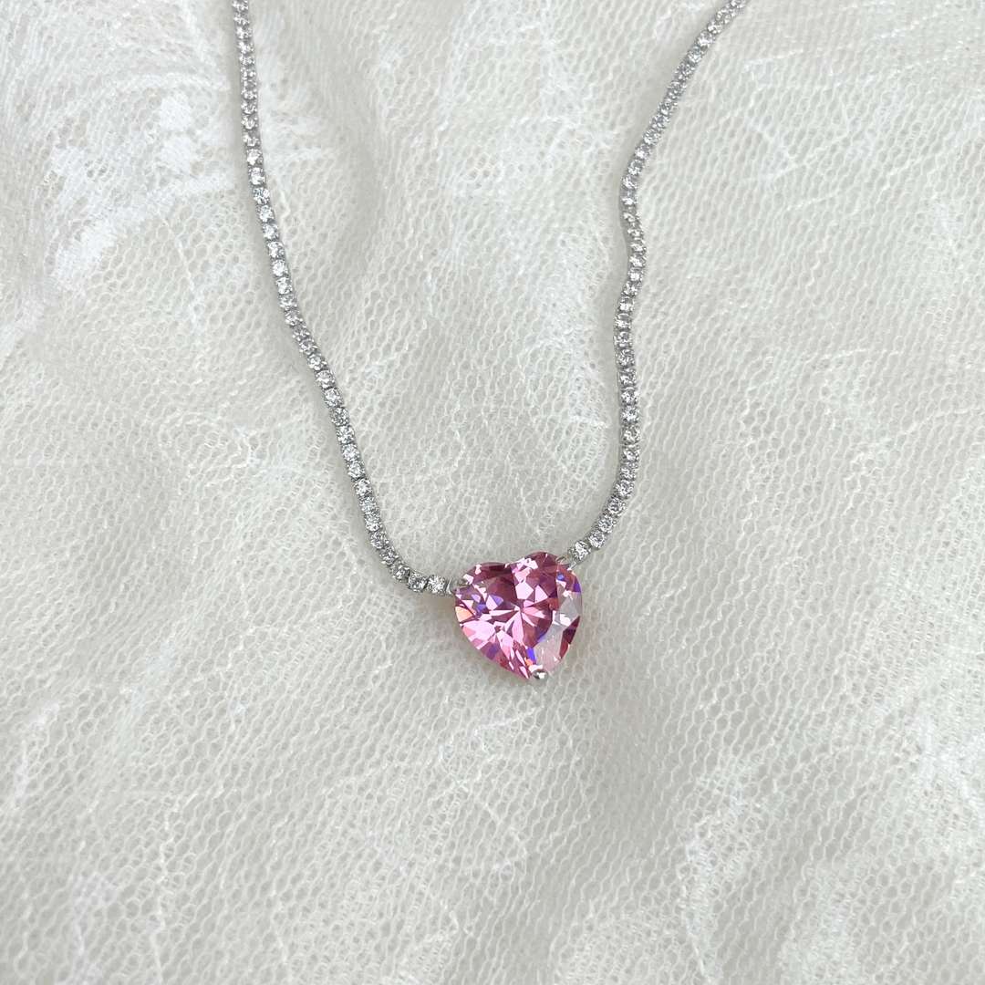 [Lumi Jewels]8.0 Carat Versatile Colorful Sweet Heart-Shaped Tennis Necklace