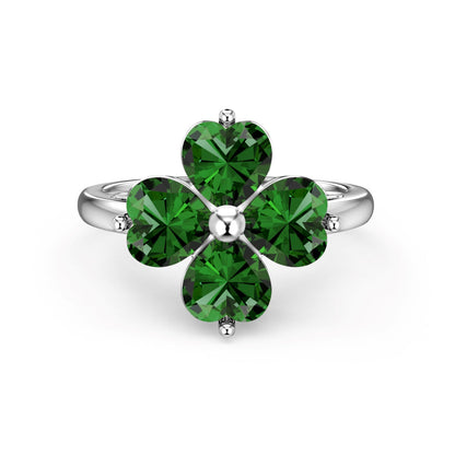 [Lumi Jewels]Heart-shaped Four-Leaf Clover Ball Ring
