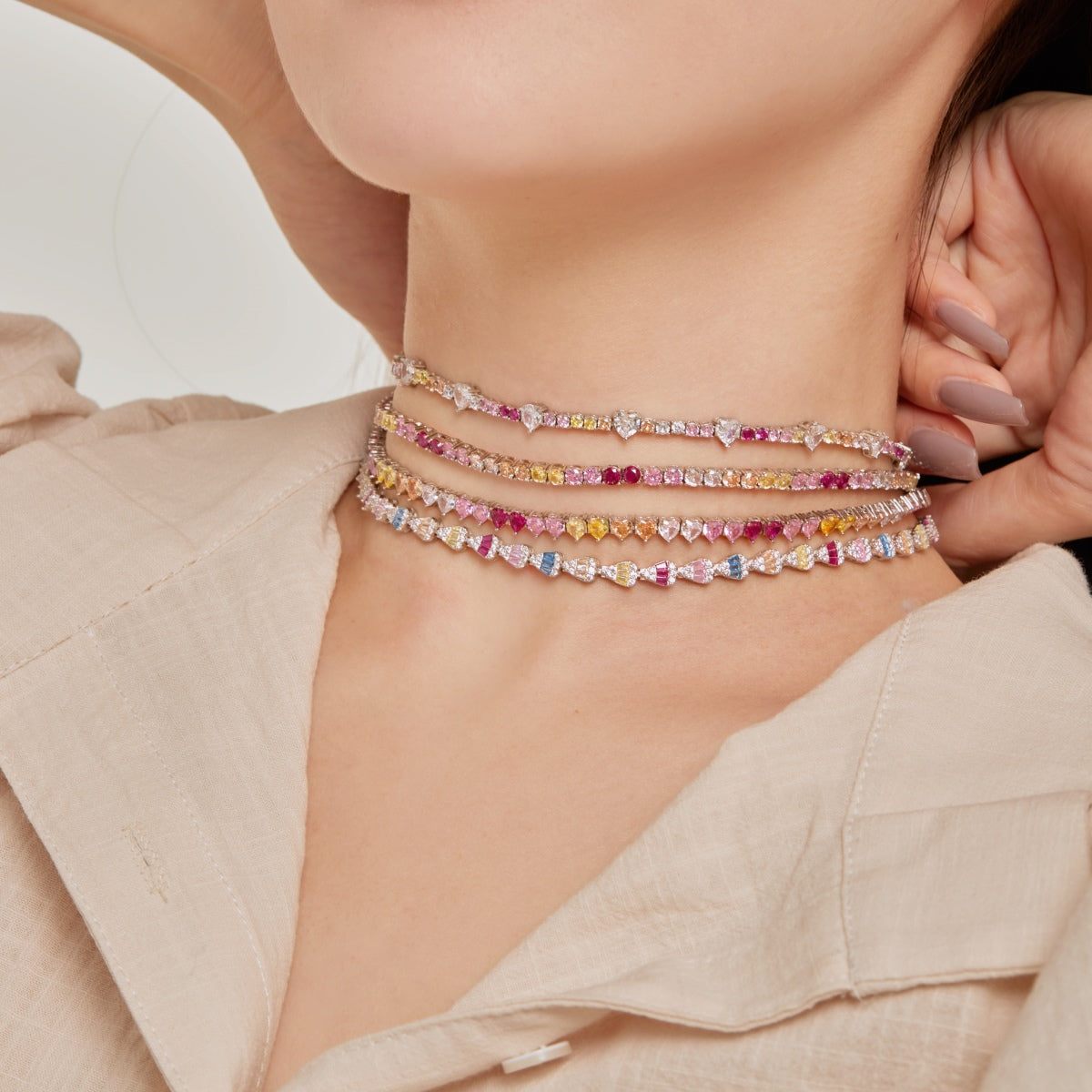 [Lumi Jewels]Sparkling Colorful Full Heart Tennis Necklace