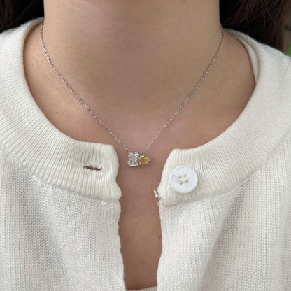 [Lumi Jewels]Dazzling Square & Heart Shape Necklace