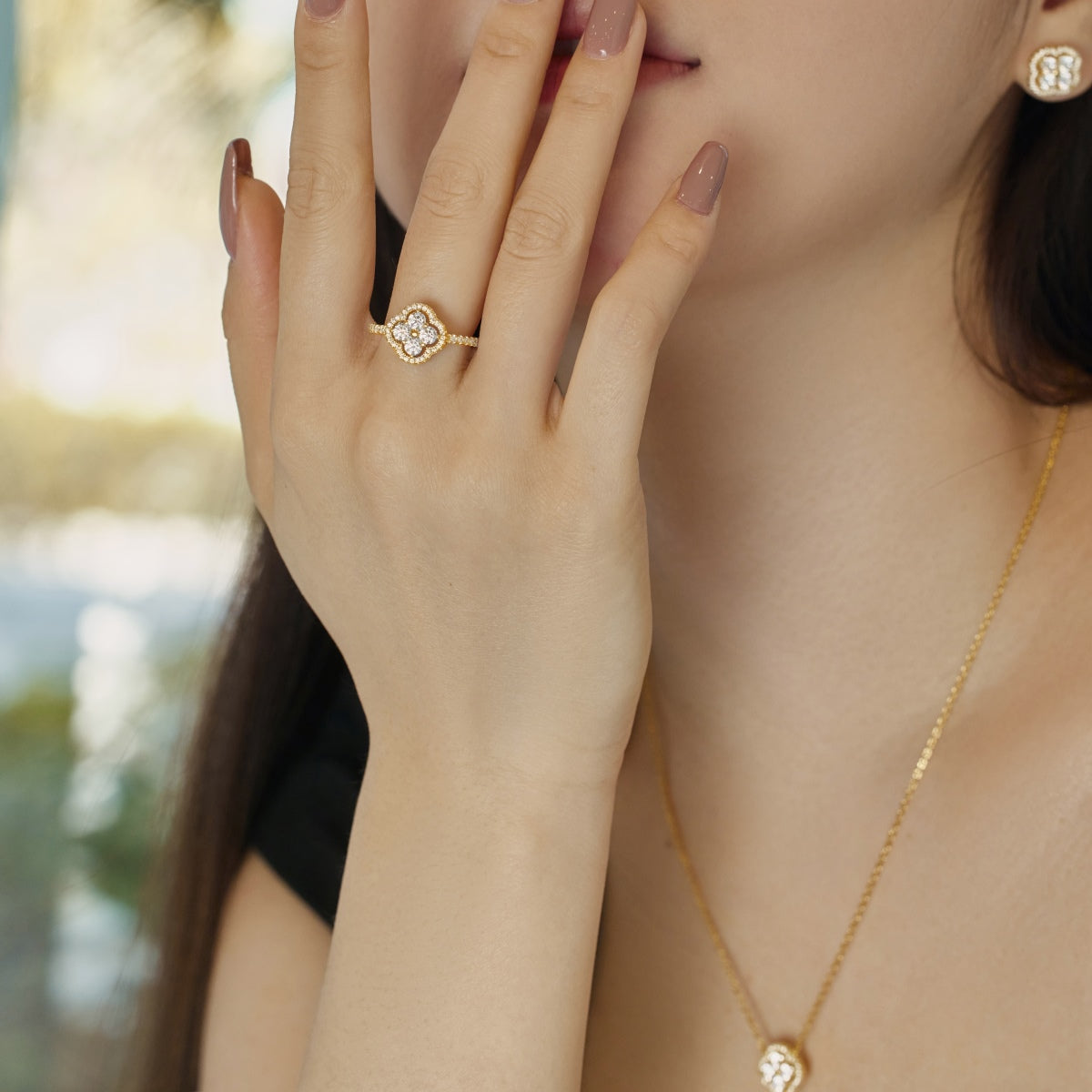 [Lumi Jewels]Four Leaf Clover Flower Design Ring