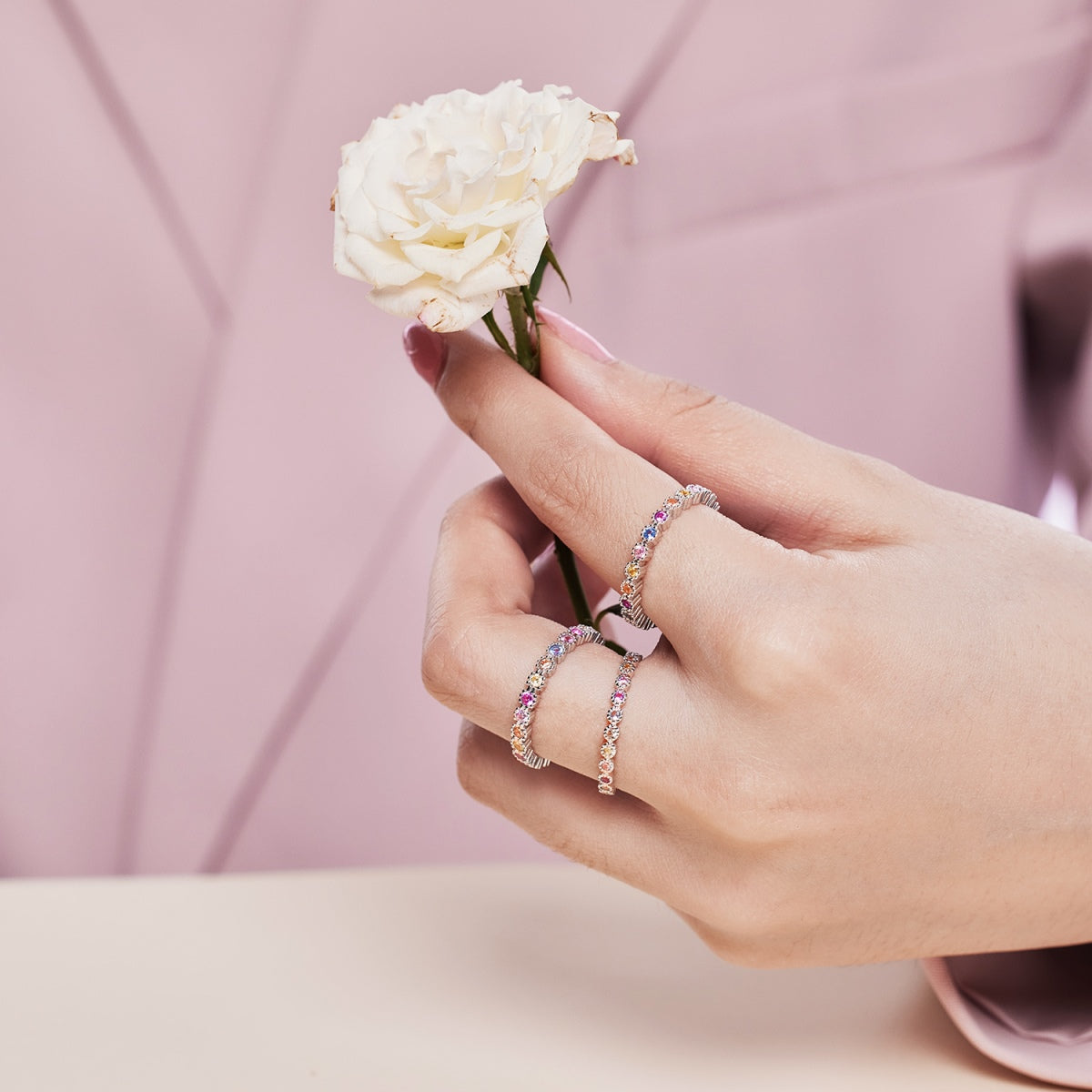 [Lumi Jewels]Sparkling Colorful Round Cut Tennis Ring