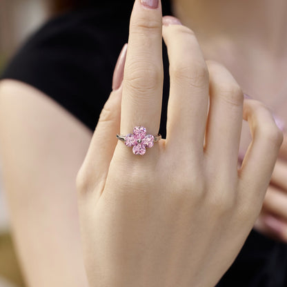 [Lumi Jewels]Heart-shaped Four-Leaf Clover Ball Ring