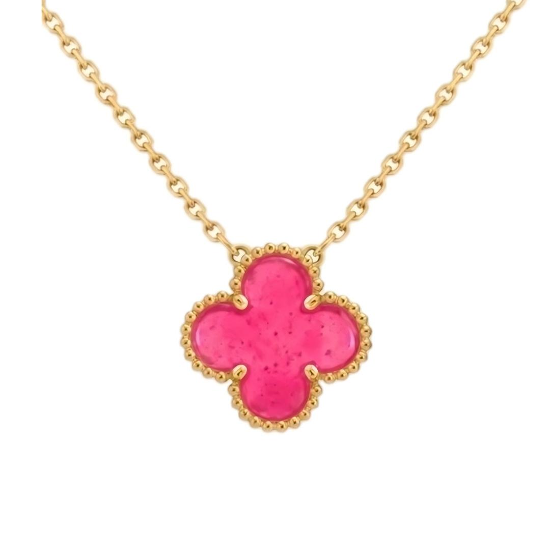 [Lumi Jewelry] CLOVER 1 MOTIFS PINK ENAMEL NECKLACE
