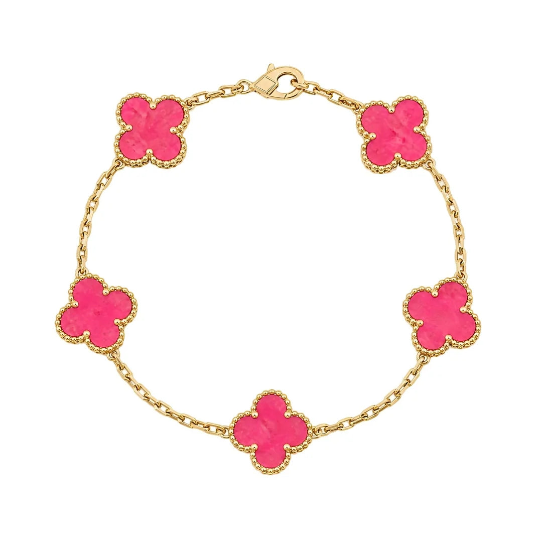 [Lumi Jewelry]CLOVER 5 MOTIFS PINK ENAMEL BRACELET