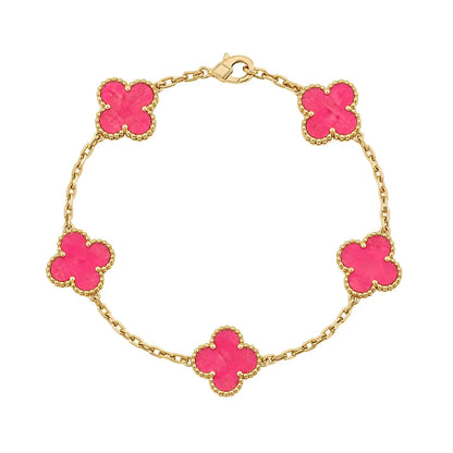 [Lumi Jewelry]CLOVER 5 MOTIFS PINK ENAMEL BRACELET