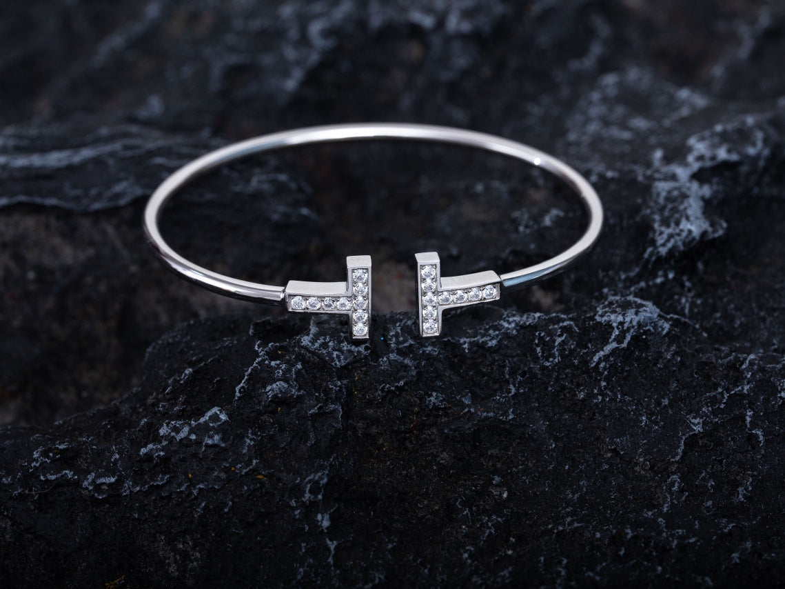 [Lumi Jewelry]T BRACELET 1.8MM DIAMOND SILVER