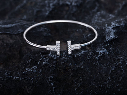 [Lumi Jewelry]T BRACELET 1.8MM DIAMOND SILVER