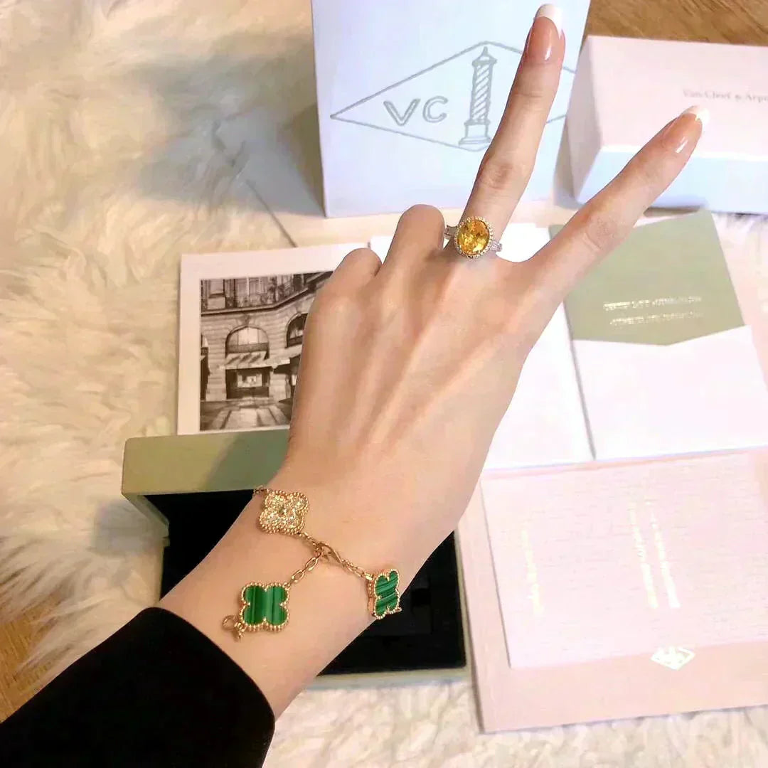 [Lumi Jewels]CLOVER  5 MOTIF MALACHITE DIAMOND BRACELET