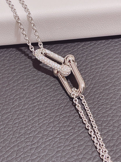 [Lumi Jewelry]HARDWEAR DOUBLE LINK PEDANT SILVER DIAMOND NECKLACE