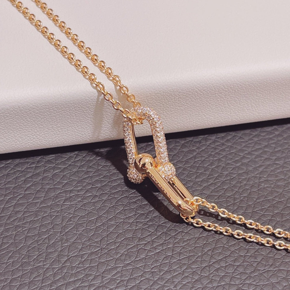 [Lumi Jewelry]HARDWEAR DOUBLE LINK PEDANT PINK GOLD DIAMOND NECKLACE