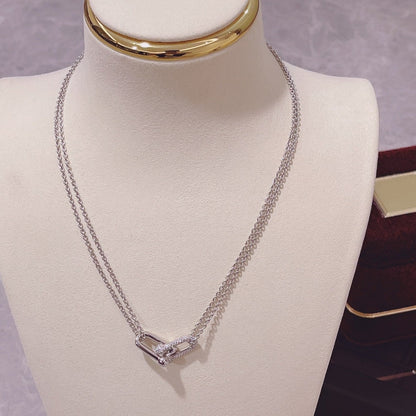 [Lumi Jewelry]HARDWEAR DOUBLE LINK PEDANT SILVER DIAMOND NECKLACE