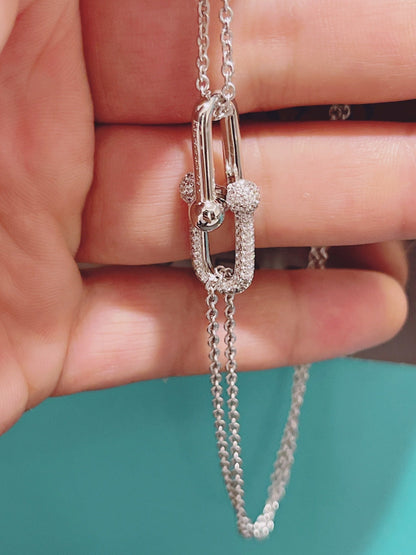 [Lumi Jewelry]HARDWEAR DOUBLE LINK PEDANT SILVER DIAMOND NECKLACE
