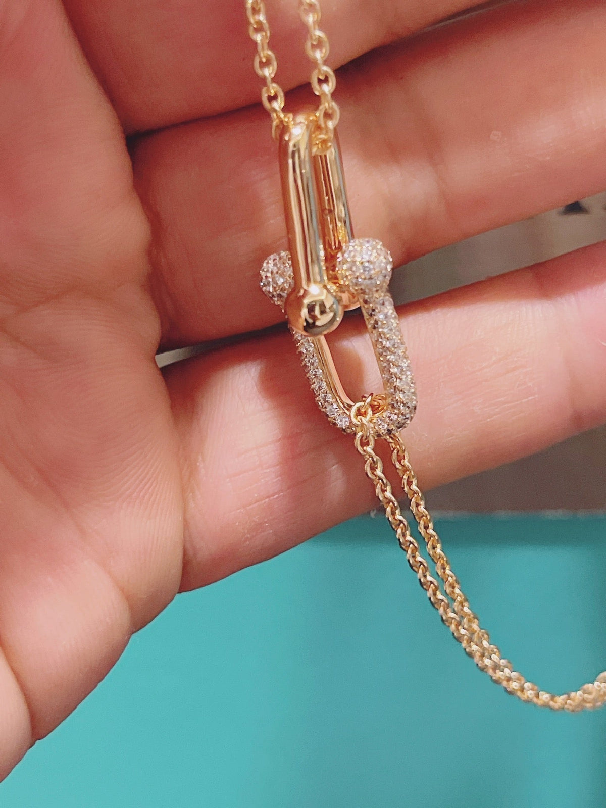 [Lumi Jewelry]HARDWEAR DOUBLE LINK PEDANT PINK GOLD DIAMOND NECKLACE