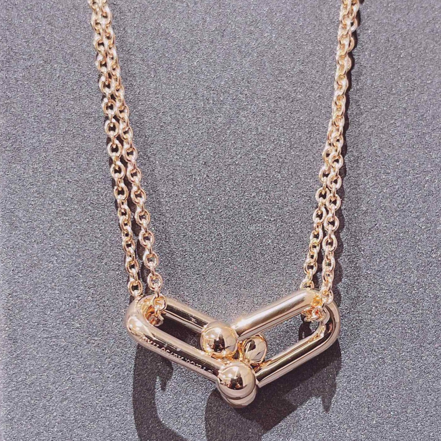 [Lumi Jewelry]HARDWEAR DOUBLE LINK PEDANT PINK GOLD NECKLACE