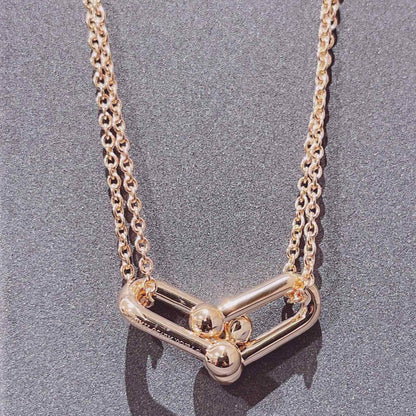 [Lumi Jewelry]HARDWEAR DOUBLE LINK PEDANT PINK GOLD NECKLACE