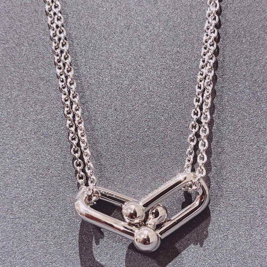 [Lumi Jewelry]HARDWEAR DOUBLE LINK PEDANT SILVER NECKLACE