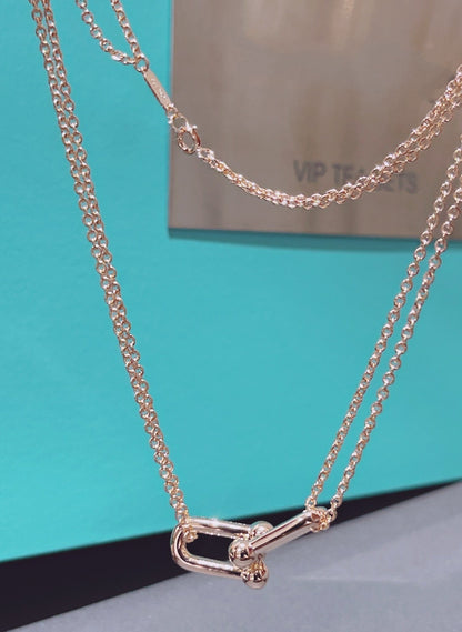 [Lumi Jewelry]HARDWEAR DOUBLE LINK PEDANT PINK GOLD NECKLACE