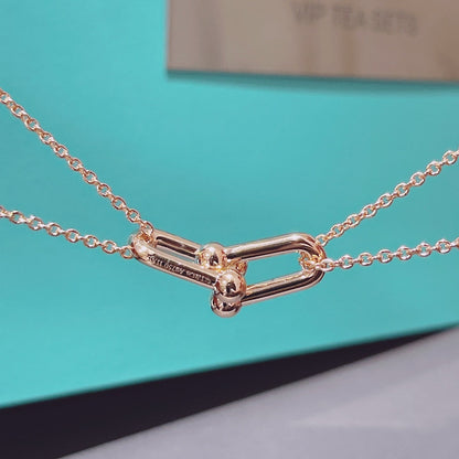 [Lumi Jewelry]HARDWEAR DOUBLE LINK PEDANT PINK GOLD NECKLACE