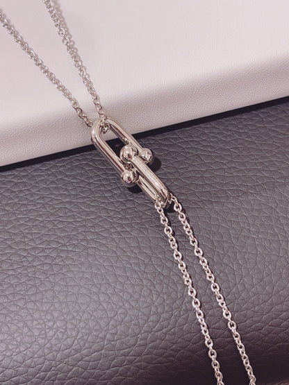 [Lumi Jewelry]HARDWEAR DOUBLE LINK PEDANT SILVER NECKLACE
