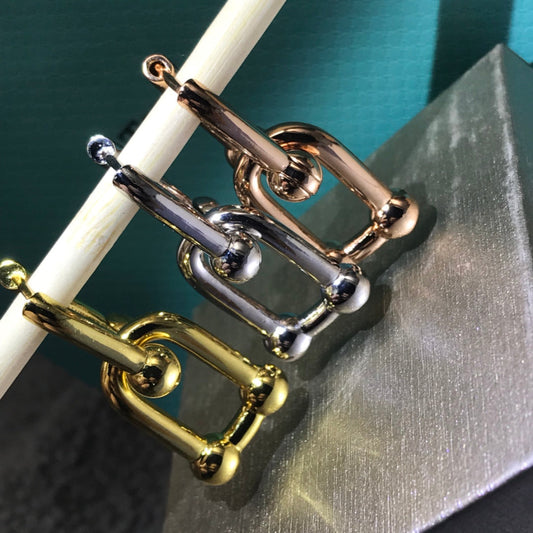 [Lumi Jewelry]HARDWARE DROP EARRINGS DOUBLE LINK