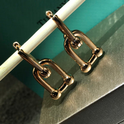 [Lumi Jewelry]HARDWARE DROP EARRINGS DOUBLE LINK