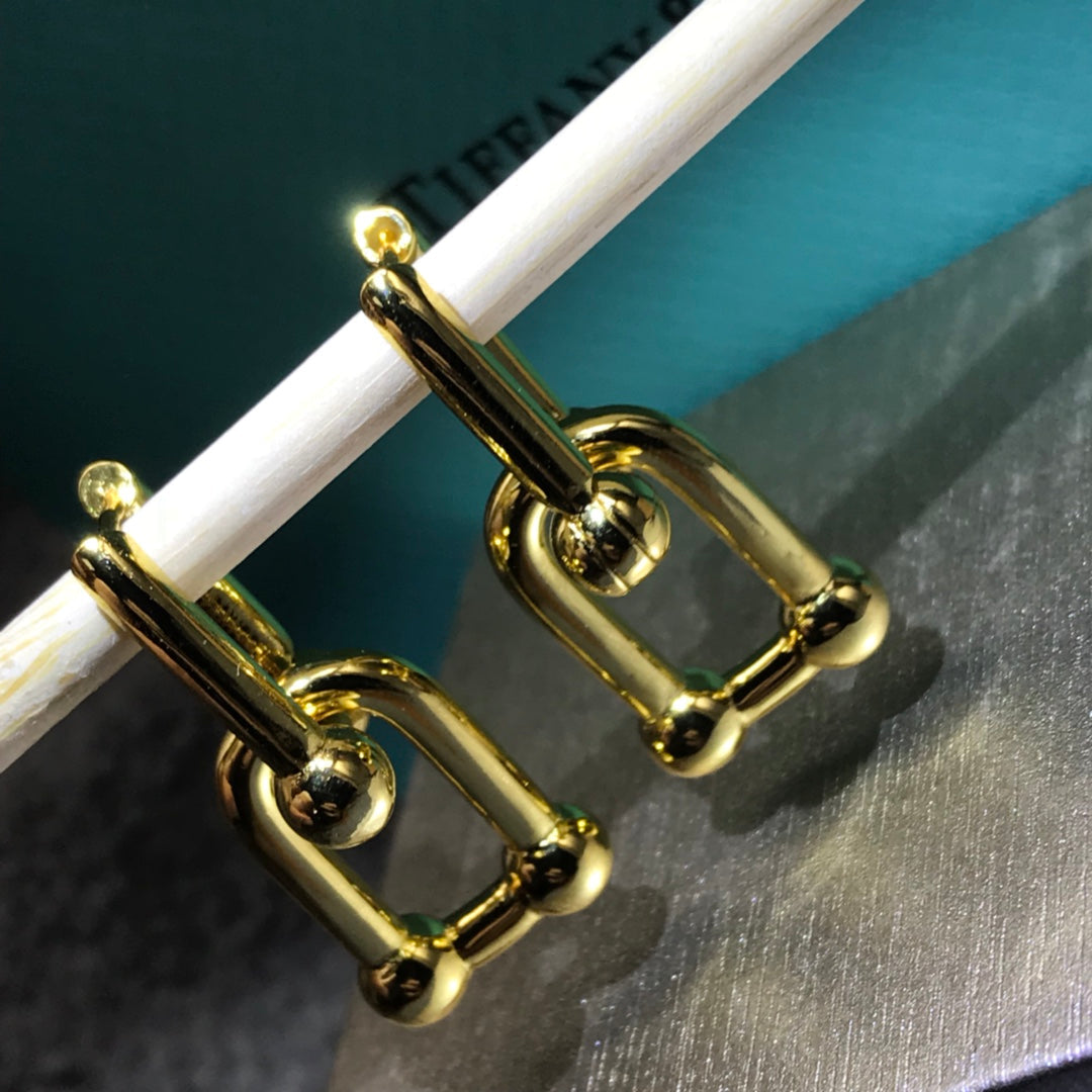 [Lumi Jewelry]HARDWARE DROP EARRINGS DOUBLE LINK