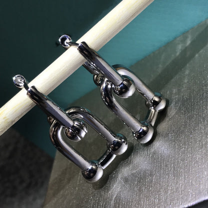 [Lumi Jewelry]HARDWARE DROP EARRINGS DOUBLE LINK