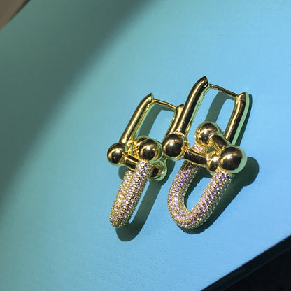 [Lumi Jewelry]HARDWARE DROP EARRINGS DOUBLE LINK DIAMOND