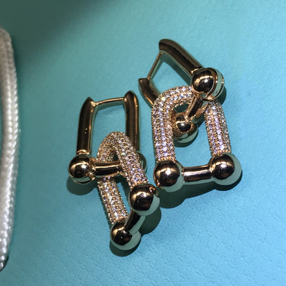 [Lumi Jewelry]HARDWARE DROP EARRINGS DOUBLE LINK DIAMOND