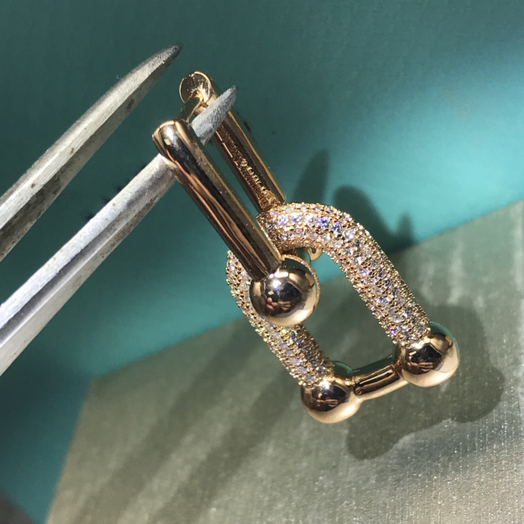 [Lumi Jewelry]HARDWARE DROP EARRINGS DOUBLE LINK DIAMOND