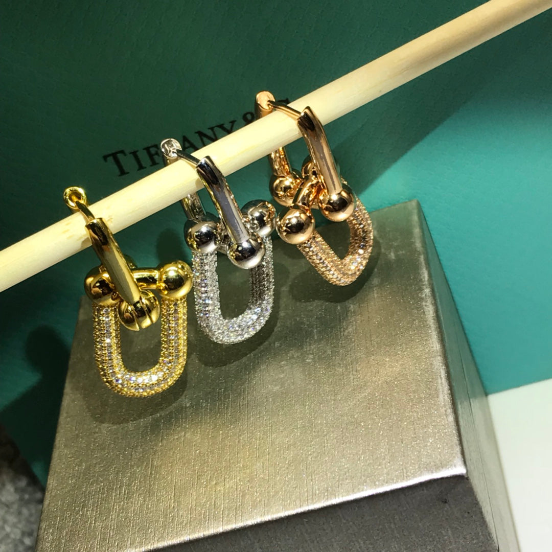 [Lumi Jewelry]HARDWARE DROP EARRINGS DOUBLE LINK DIAMOND