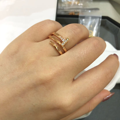 [Lumi Jewelry]T WIRE DOUBLE ROWS RING PINK GOLD