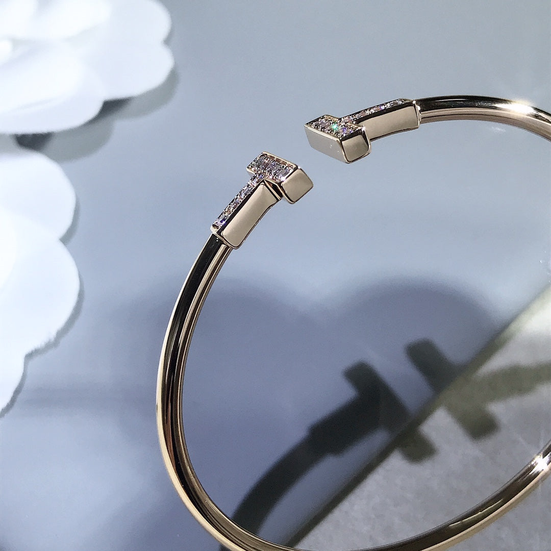 [Lumi Jewelry]T BRACELET PINK GOLD 1.8MM DIAMOND