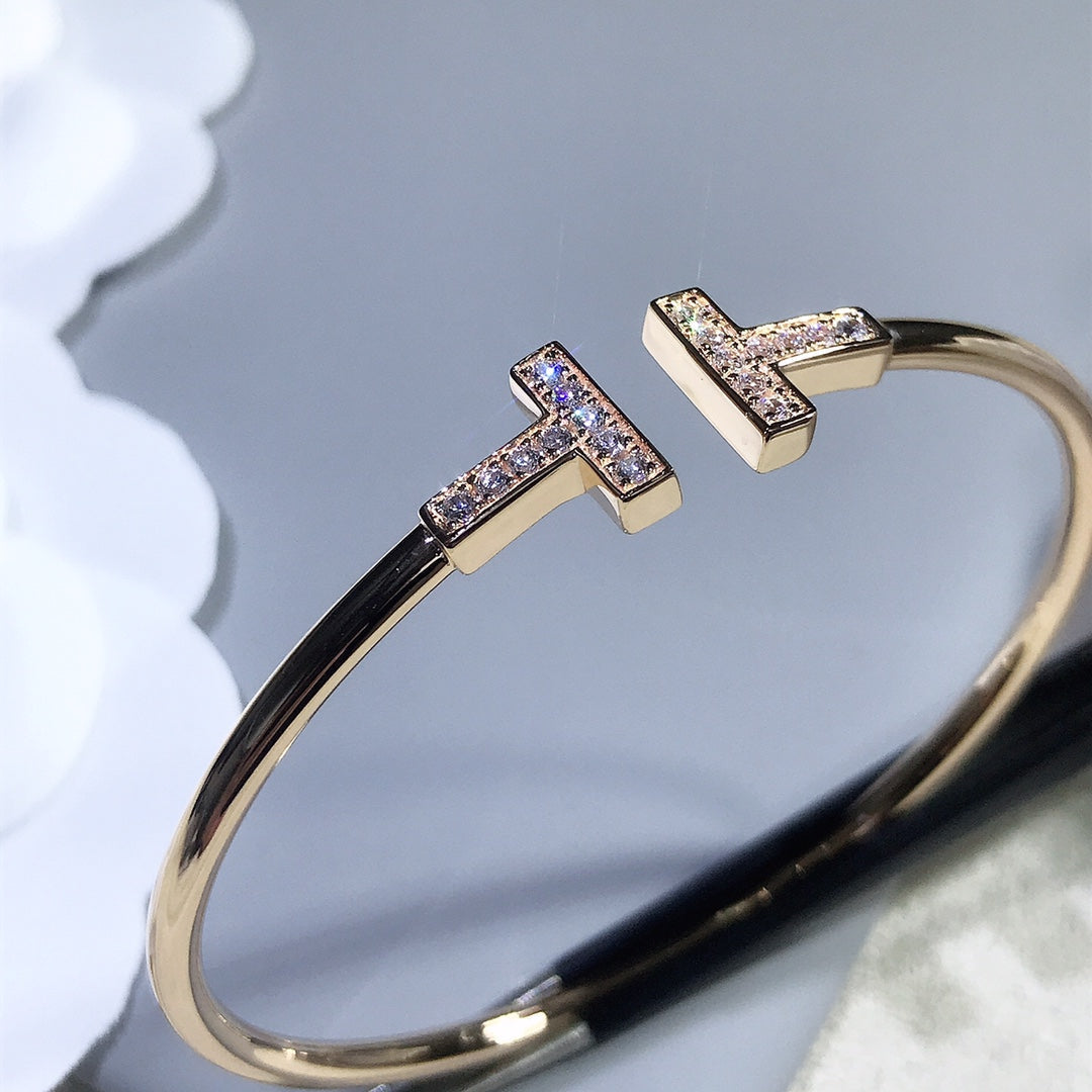 [Lumi Jewelry]T BRACELET PINK GOLD 1.8MM DIAMOND