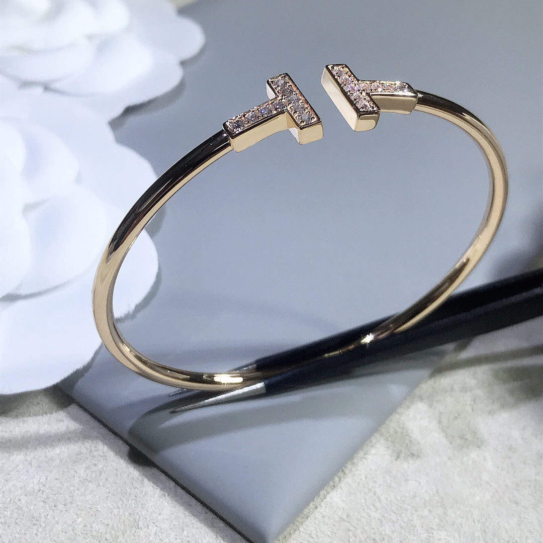 [Lumi Jewelry]T BRACELET PINK GOLD 1.8MM DIAMOND