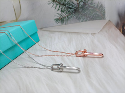 [Lumi Jewelry]HARDWEAR DROP DOUBLE LINK PEDANT NECKLACE