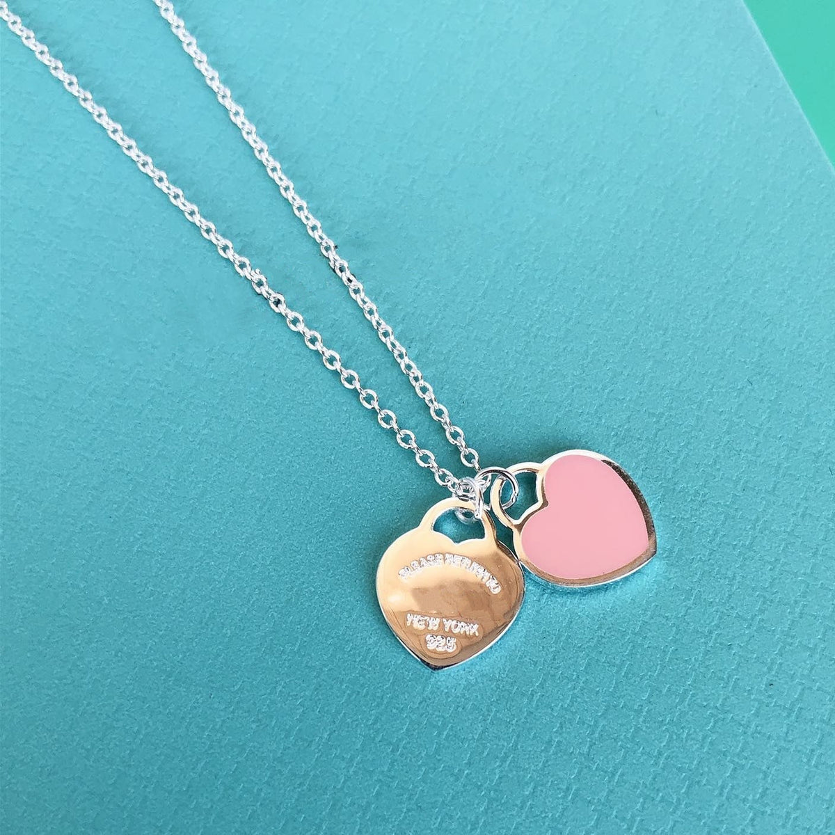 [Lumi Jewelry]DOUBLE HEART PEDANT SILVER NECKLACE