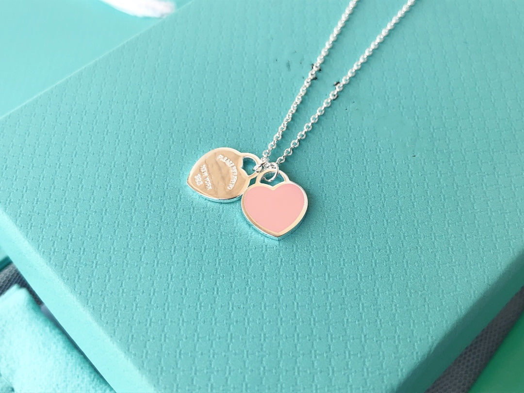[Lumi Jewelry]DOUBLE HEART PEDANT SILVER NECKLACE