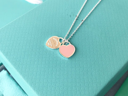 [Lumi Jewelry]DOUBLE HEART PEDANT SILVER NECKLACE
