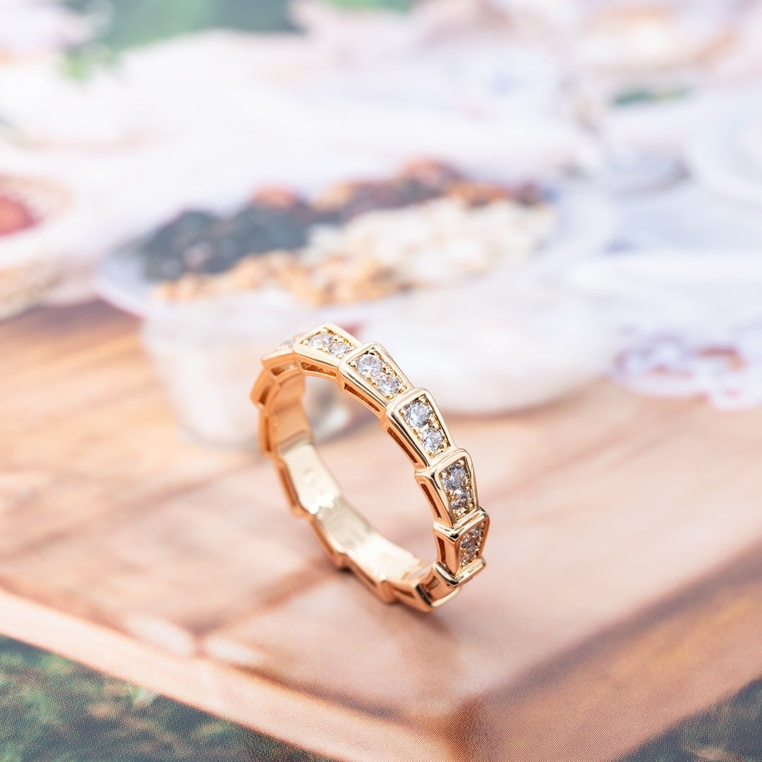[Lumi Jewels]SERPENTI RING PINK GOLD DIAMOND PAVED 3MM