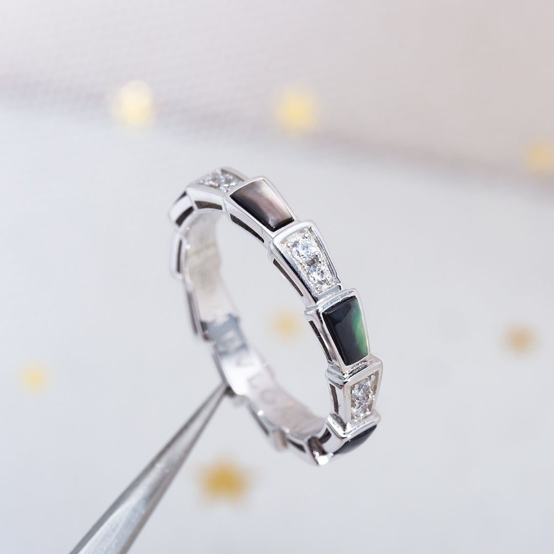 [Lumi Jewels]SERPENTI RING SILVER  DIAMOND BLACK MOP 3MM