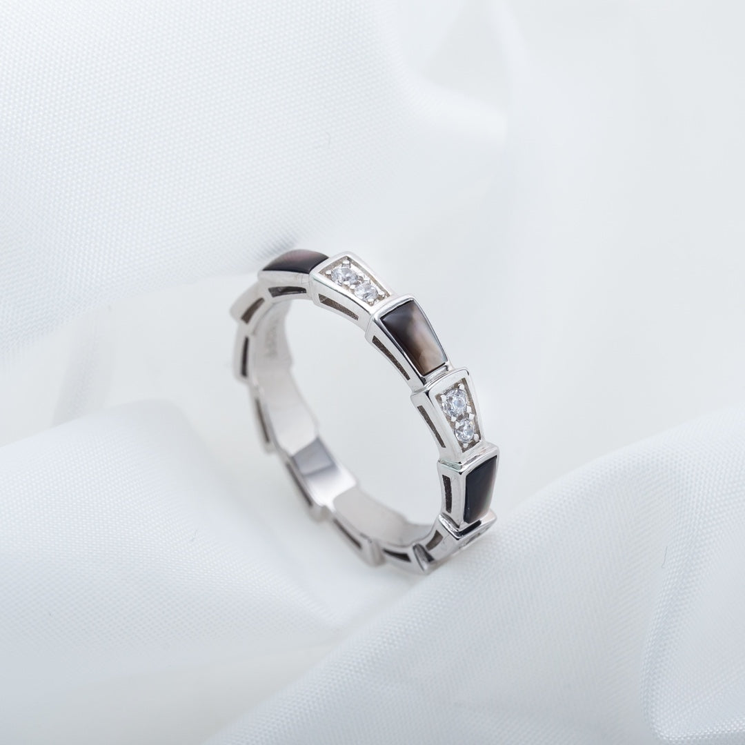 [Lumi Jewels]SERPENTI RING SILVER  DIAMOND BLACK MOP 3MM